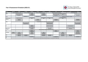 Y9 Assessment Schedule 2020 21