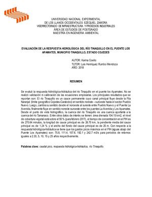 EVALUACIÓN DE LA RESPUESTA HIDROLÓGICA DEL RÍO TINAQUILLO EN EL PUENTE LOS APAMATES, MUNICIPIO TINAQUILLO, ESTADO COJEDES