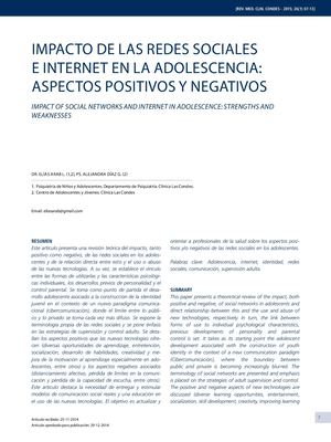 Impacto De Las Redes Sociales E Internet En La Adolescencia Aspectos Positivos Y Negativos Elias A