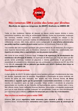 Manifesto de apoio ao reingresso da ADUFC no ANDES-SN