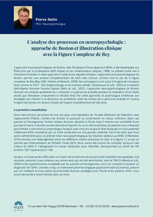 Article - L’analyse Des Processus en neuropsychologie : approche de Boston et illustration clinique avec la Figure Complexe de Rey