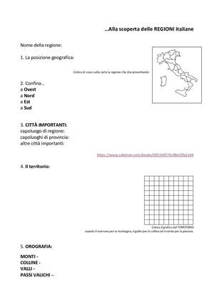 Schema per conoscere le REGIONI d'ITALIA...
