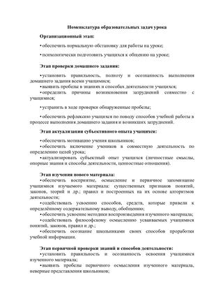 ЗАДАЧИ ЭТАПОВ УРОКА