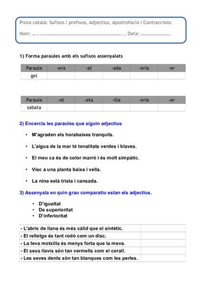 Prova Sisè Català Sufixos Prefixos Apostrofació.