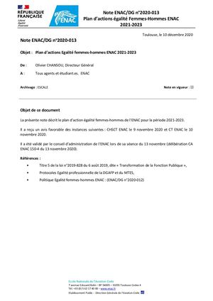 Note ENAC DG 2020 013 - Plan Action égalité FH ENAC 2021 2023 V1 0 3