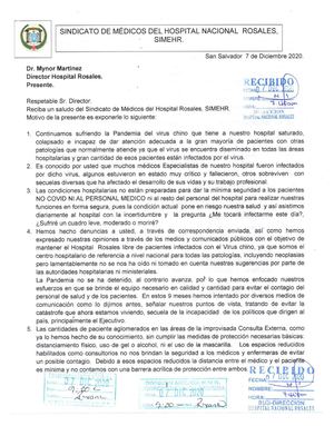 Carta Sindicato de Médicos del Hospital Rosales