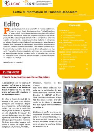 Lettre d'information Institut Ucac-Icam Avril 2019