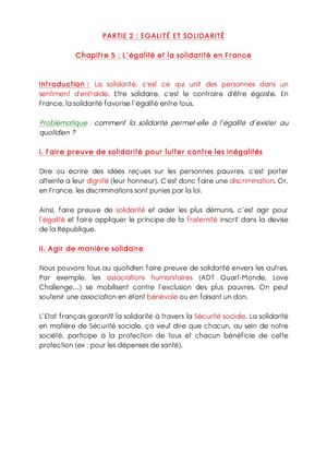 Chapitre 5 Solidarité Cours