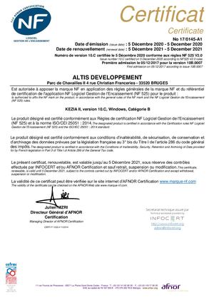 Certificat NF 525 - Kézia II