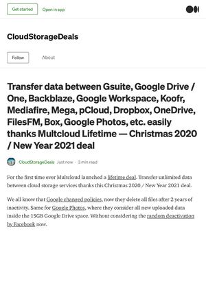 Transfer data between Gsuite, Google Drive / One, Backblaze, Google Workspace, Koofr, Mediafire, Mega, pCloud, Dropbox, OneDrive, FilesFM, Box, Google Photos, etc. easily thanks Multcloud Lifetime — Christmas 2020 / New Year 2021 deal