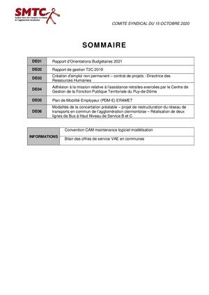 Délibérations Du Comité Syndical Du 15 10 2020