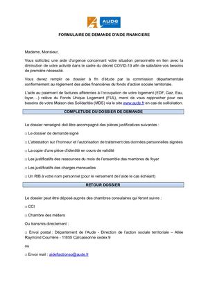 Formulaire De Demande Aide Urgence Commerçants Artisans