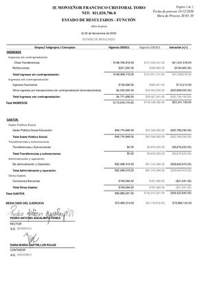 Estado De Resultados NOVIEMBRE 2020