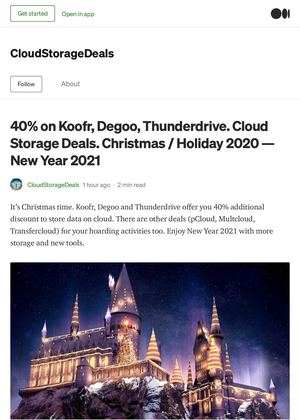 Christmas / Holiday 2020 - New Year 2021 Cloud Storage Deals: pCloud, Multcloud, Transfercloud, Koofr, Degoo, Thunderdrive