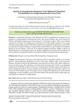 Aporte al conocimiento del género Neda Mulsant (Coleoptera: Coccinellidae) en el departamento del Cusco, Perú