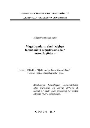 Nəbiyev Ə.Ə., Bayramov E.Ə. Magistrantlarin elmi-tədqiqat təcrübəsinin keçirilməsinə dair metodik göstəriş. - Gəncə: STAR çap evi, 2019.– 52 s.