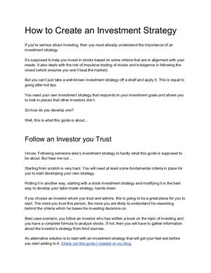 How To Create An Investment Strategy