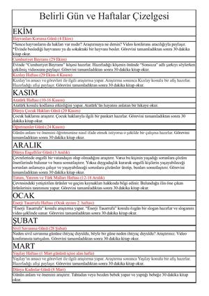 Belirli Gã¼n Ve Haftalar Ã Izelgesi