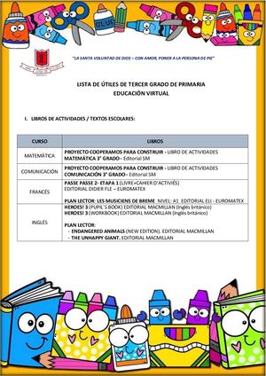 3er Grado Lista De ÚTiles 2021