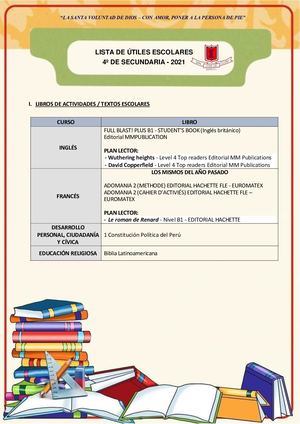 4to Año De Secundaria Lista De ÚTiles 2021