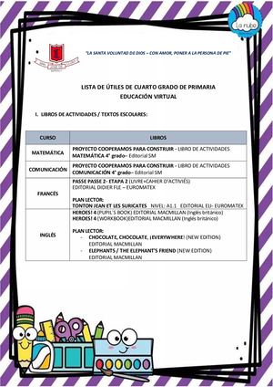 4to Grado Lista De ÚTiles 2021