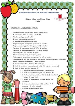 Lista de Útiles 5 Años 2021