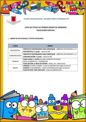 1er Grado Lista De ÚTiles 2021