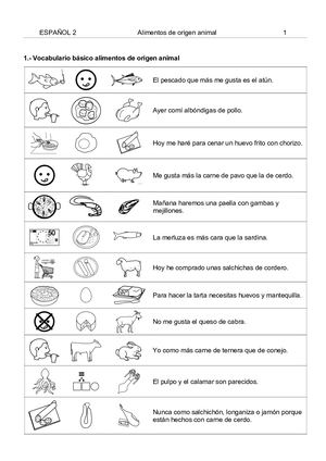 ESPAÑOL 2 TEMA 12 ALIMENTOS DE ORIGEN ANIMAL
