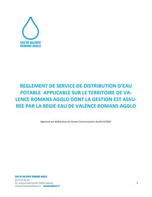Règlement De Service Eau de Valence Romans Agglo