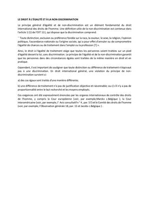 Le Droit À L'égalité Et À La Non Discrimination