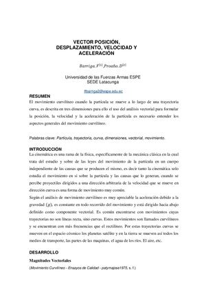 Movimiento Curvilineo (Vector Posicion, Velocidad Y Aceleracion)