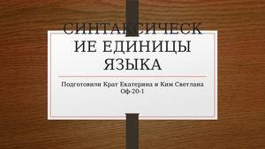 СИНТАКСИЧЕСКИЕ ЕДИНИЦЫ ЯЗЫКА