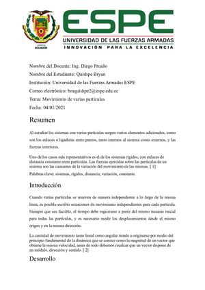 Ensayo De Movimiento De Varias Partículas