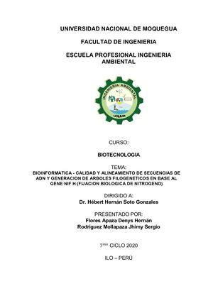 Calidad Y Alineamiento De Secuencias De Adn