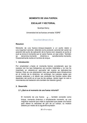 Momento De Una Fuerza Escalar Y Vectorial