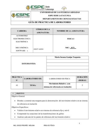 Informe Del Movimiento Relativo A Un Sistema De Referencia En Traslacion