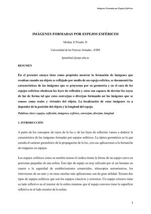 Ensayo Imagenes Formadas Por Espejos Esféricos