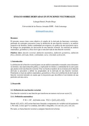 Ensayo Sobre Derivadas De Funciones Vectoriales