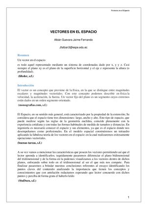 Ensayo Vectores En El Espacio Jaime Albán Proyecto Final 4132
