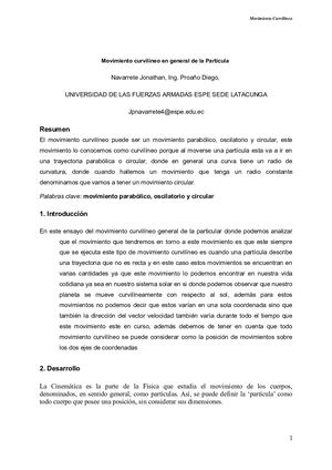 Ensayo Movimiento Curvilíneo en general de la partícula.