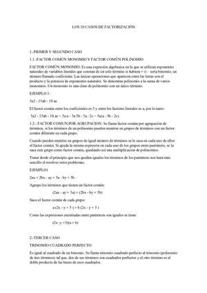 Los 10 Casos De Factorización