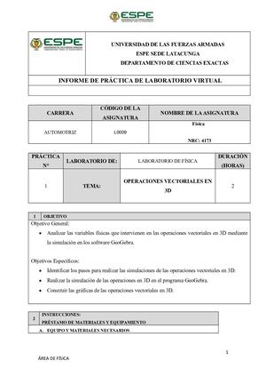 Guia De Laboratirio Virtual 1 Operaciones Vectoriales En 3d León Luis