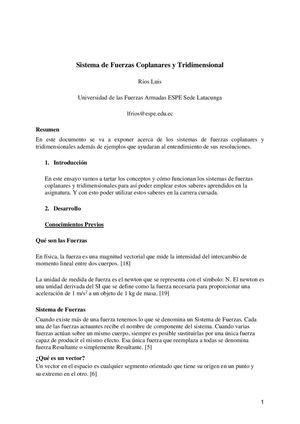 Ensayo Sistema De Fuerzas Coplanares Y Tridimensionales