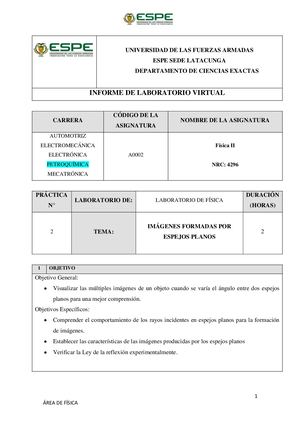 Informe De Laboratorio Sobre Espejos Planos