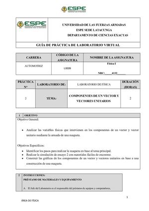 Guía De Lab Virtual Componentes D Eun Vector Y Vectores Unitarios