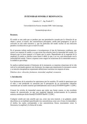Ensayo De Intensidad Sonora Y Resonancia