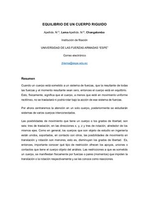Ensayo Equilibrio De Un Cuerpo Riguido