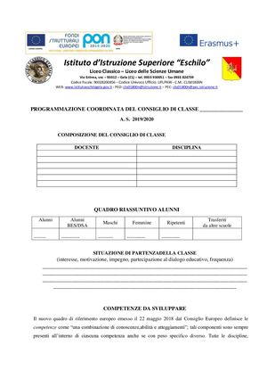 Format Programmazione Coordinata Del Consiglio Di Classe