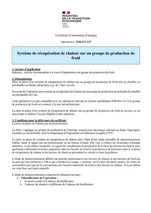 Groupe Froid IND UT 117 Systeme Recuperation Chaleur Sur Groupe Production Froid