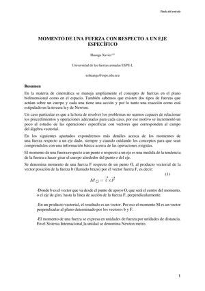Ensayo Momento De Una Fuerza Con Respecto A Un Eje Específico